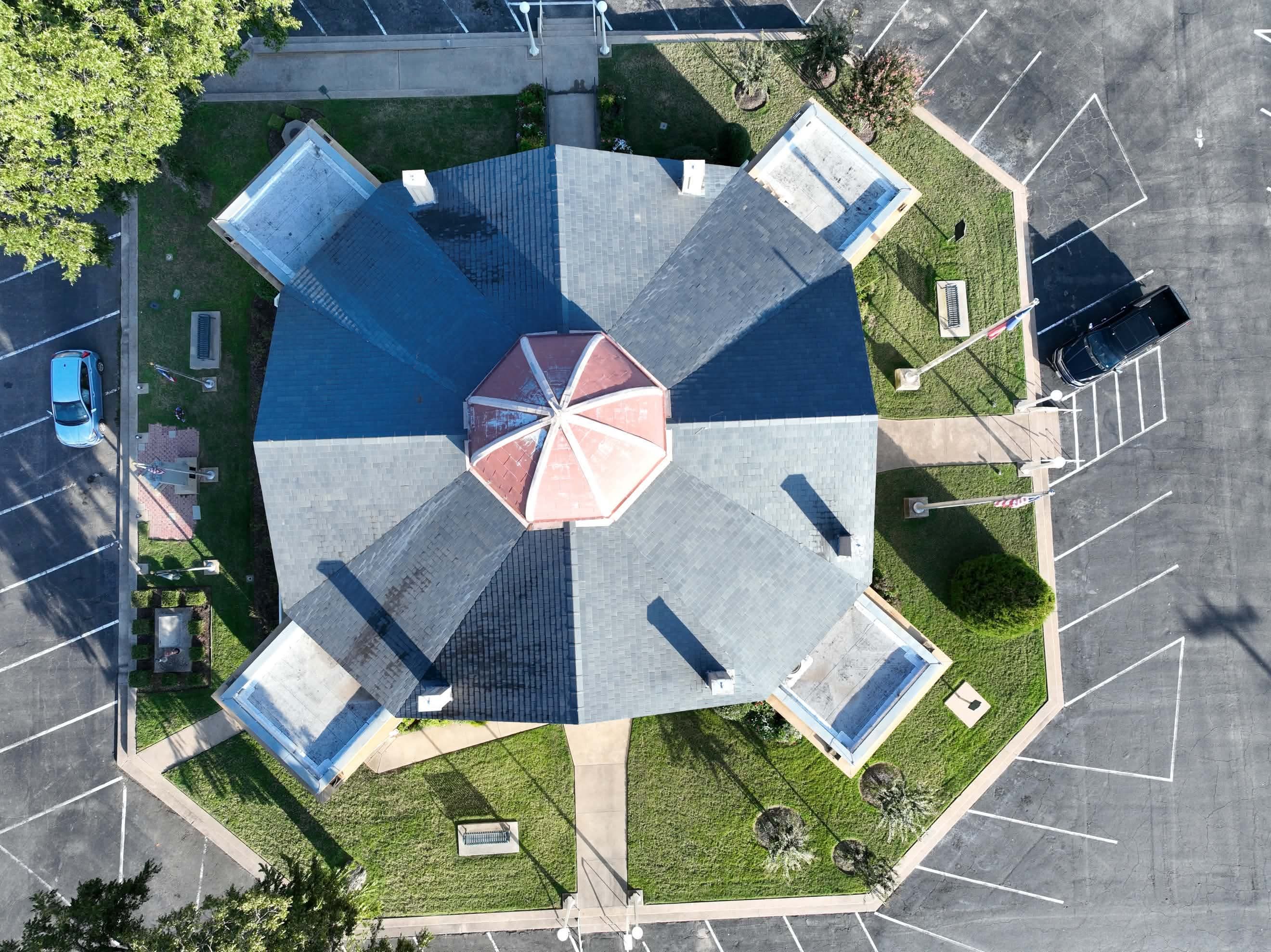 Historic courthouse roof from above